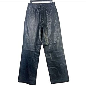 Aligne Leather Trousers Pants Slacks Gellar UK 12 US 8 high rise straight 31 ins